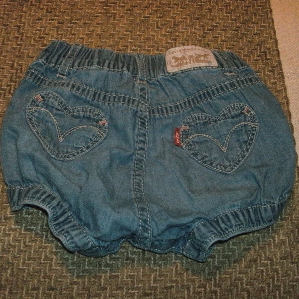 Adorable LEVI'S Baby Girls Denim Jean Bloomers Diaper Cover Shorts size 12M